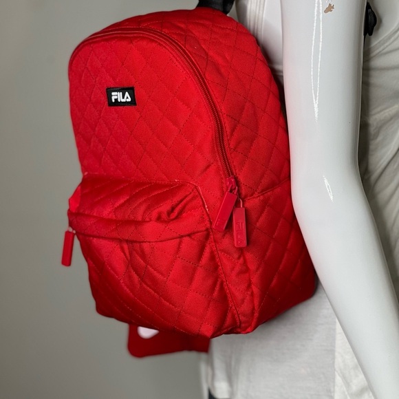 Fila Womens Backpack Red Quilt With Pouch Medium Eileen Backpack New - Picture 14 of 15